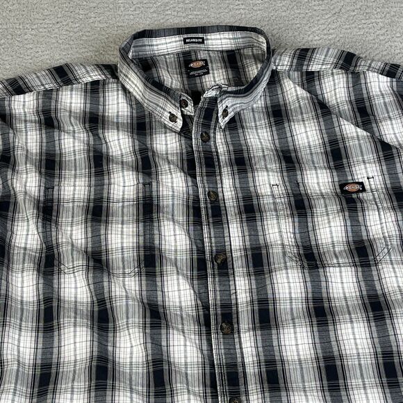 Dickies Shirt Mens 4XL Black White Plaid Relaxed Fit Workwear Button Big & Tall - Picture 2 of 12